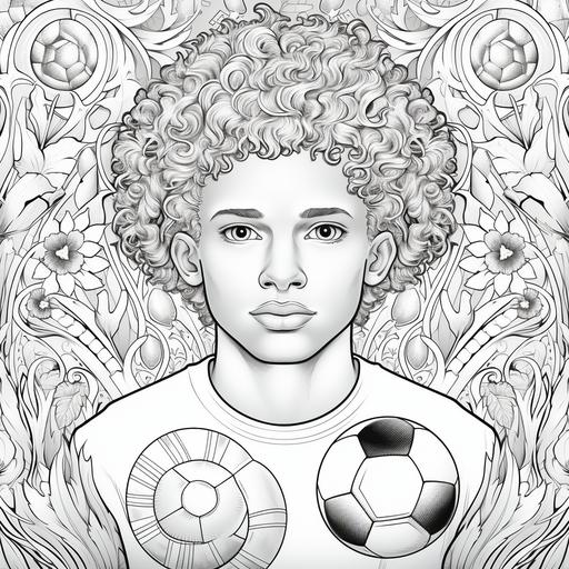 coloring book pages in black and white, football boy thematic, detailed mandala, creative, without shading