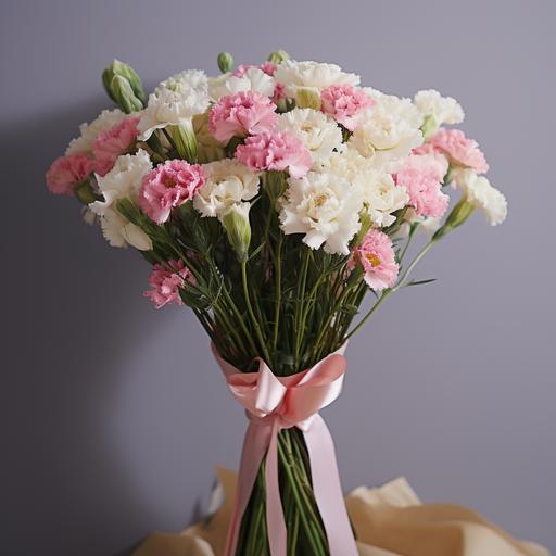 bouquet of carnations and snowdrop birth flower bouquet, long stems