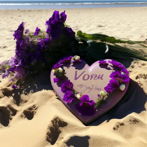 bouquet of violets under the sun on a beach in Malaga, with a heart written I LOVE YOU 8K - Upscaled by bouquet of violets under the sun on a beach in Malaga, with a heart written I love you and the purple background bouquet of violets under the sun on a beach in Malaga, with a heart written I love you and the purple background and indigo sea 8k