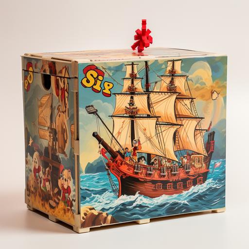 box made of cardboard for a lego set with topic : sailing shi, picure of a lego ship is on the cover of the box