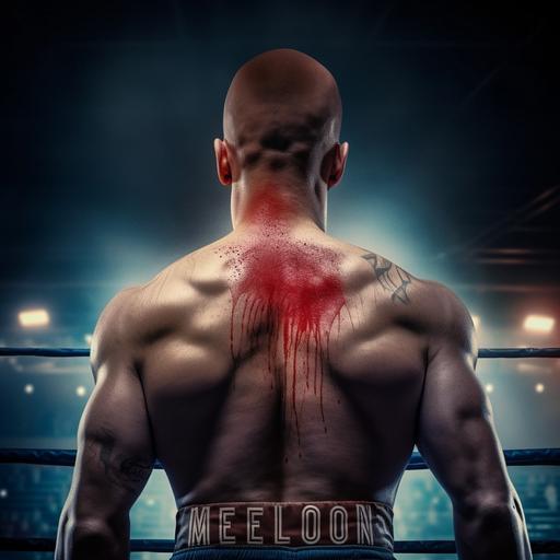 boxing movie poster, Netflix mood, The hero of the film with no hair, the shoot from his back, hight quality, 8k --s 750 --v 5.1