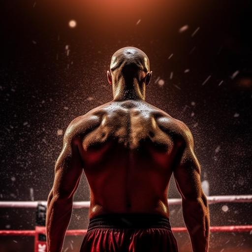 boxing movie poster, Netflix mood, The hero of the film without hair, the shoot from his back, hight quality, 8k --s 750 --v 5.1