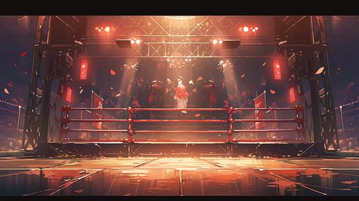 boxing stage with dark lights , vs screen --ar 16:9 --s 250 --niji 5