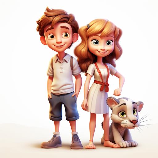 boy and girl in the zoo, cartoon, pixar animation, white background --v 5.2