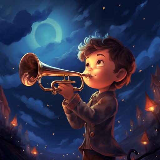 boy cartoon playing the trumpet