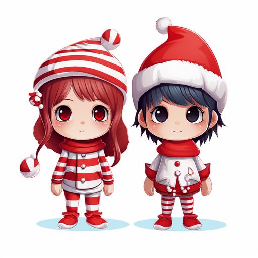 boy gnomo red and white color and a girl gnomo with ponny tail red and white color cartoon style