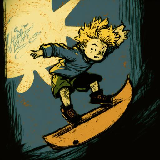 boy jumping on a skateboard, drawing in the style of van Gogh