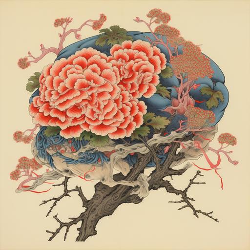 brain with flowers by Katsushika Hokusai