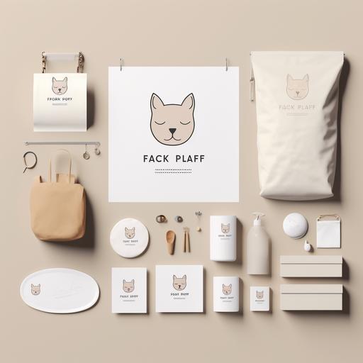 brand identity mockup for a cat shop, innovative cat shop branding kit mock up design without logo, minimalist, simple, classy, clean and white background