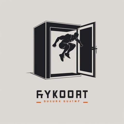brand logo, plyometric box jump with open door, crossfit logo style, simple, minimalist, vector, flat