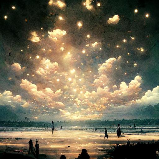 brandon boyd at the beach, the sky resembles a backlit canopy with holes punched in it