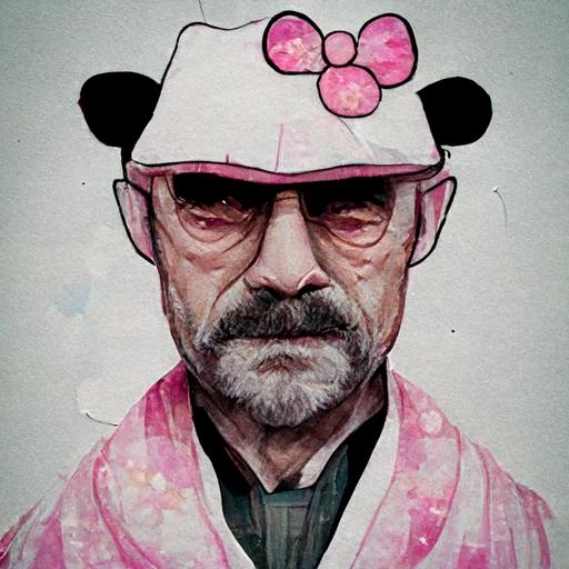 breaking bad character Walter White wearing a hello kitty costume
