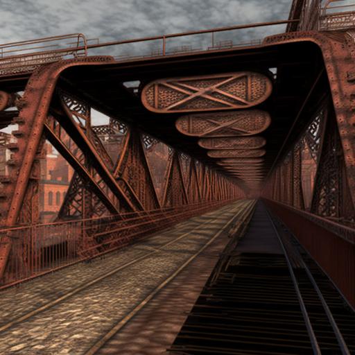 brick bridge, scaffolding made of rusty steel, detailed,photoreal,8k,22 megapixel, --v 4 --q 2