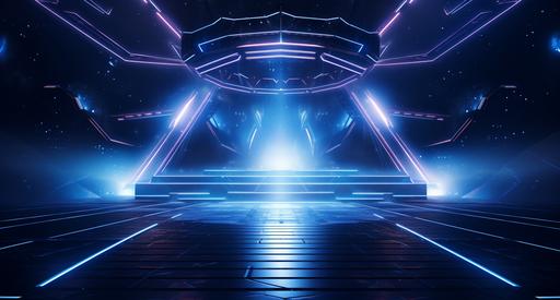 bright lights shine in the dark stage background, in the style of maximilian pirner, futuristic sci-fi aesthetic, spectacular backdrops --ar 13:7