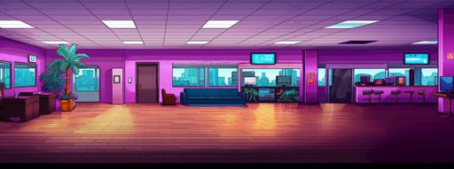 bright office lobby, 2d beat em up background pixels with floor 1/4th of the image, constant 35 degree angle floor, bright, clean, 8bit, NES, pixelated, pixels, orthographic projection, flat perspective, games: mall brawl, double dragon, scott pilgrim, street gangs