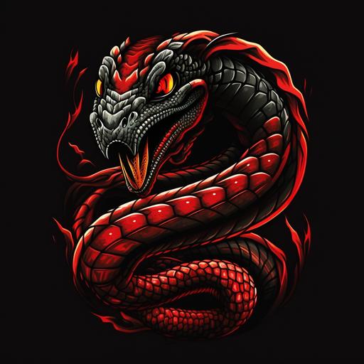 bright red fierce cobra cartoon style, logo, black background