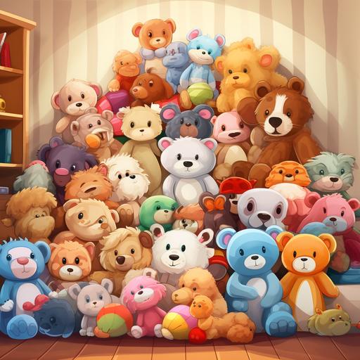 bright room full of stuffed animals clipart