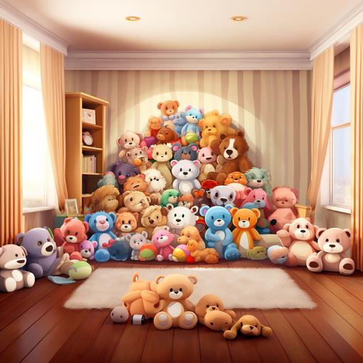 bright room full of stuffed animals clipart