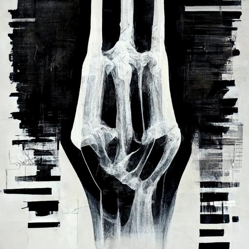 broken elbow graffiti, fractured bone x-ray on doctor's white coat graffiti