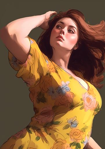 brunette wife, plump fallen angel of passion, pre-raphaelite dark rainbow noir punk photography by Roberto Ferri and Marco Mazzoni 🌈🐍 :: Thought After Filthy Thought by Miles Aldridge::0.9 a plump woman in a yellow floral dress taking a selfie, in the style of slumped/draped, gail simone, strong facial expression, plump, hazel eyes, brown hair, raw and unpolished, drugcore, solarizing master, paleocore::0.85 --ar 5:7 --no glasses tattoos dirt surprised  --v 5