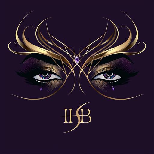 logo with focus on initials HS (real name) and BtBS (nickname) for a female singer, who's look signature - is a mask on eyes (can be added to logo design itself) Can include palette of: gold, silver, crystals, black, white, purple, dark blue, dark purple.