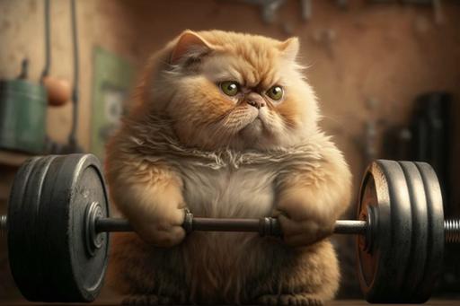 buff cat lifting weights --ar 3:2