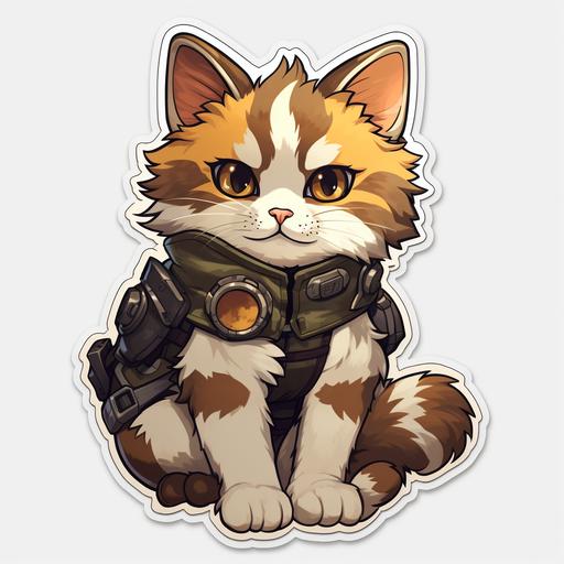 buff furry calico cat,overwatch,anime,cartoon style,sticker