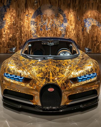 bugatti chiron cpdx photo 2, in the style of gold leaf overlay, wood veneer mosaics, cai guo-qiang, medieval inspiration, james bullough, automatism, biblical grandeur --ar 4:5 --v 6.0