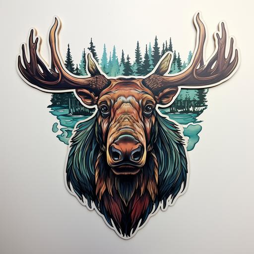bull moose stickers, traditional tattoo style