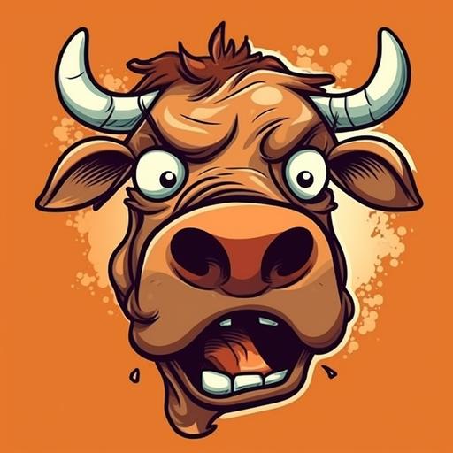bull shocking face cartoon --v 5 --s 750 --q 2