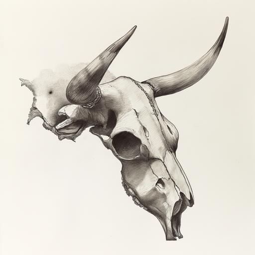 bull skull at an angle, drawing --v 6.0