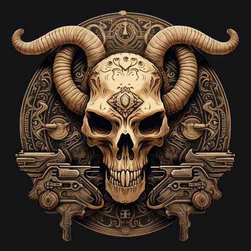 bull skull with guns and snakes