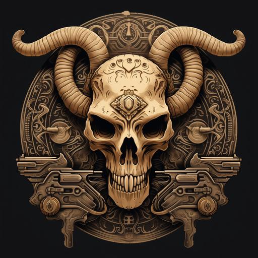 bull skull with guns and snakes