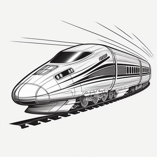 bullet train, style of coloring book, vector lines, black and white, --v 4