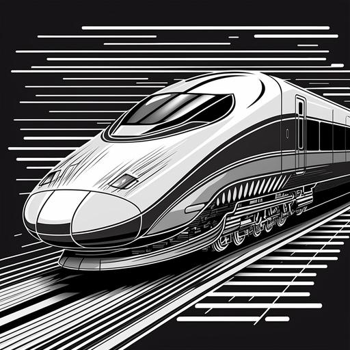 bullet train, style of coloring book, vector lines, black and white, --v 4