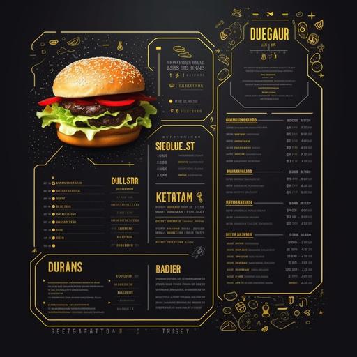 burger menu design, dark background, yellow neon elements, minimalistic design