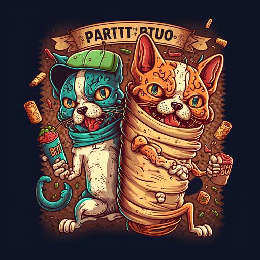 burrito cat fight burrito dog, cartoon catdog --v 4