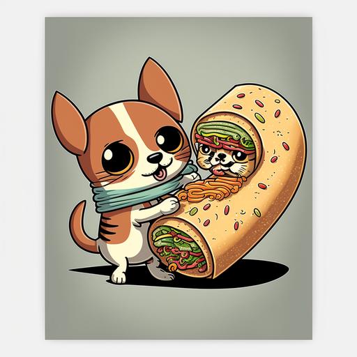 burrito cat fight burrito dog, cartoon catdog --v 4