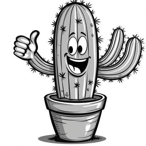 cactus character in a pot giving a thumbs up and smiling, 1950s bold line cartoon style, white background --style raw --v 6.0
