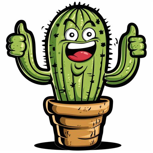 cactus character in a pot giving a thumbs up and smiling, 1950s bold line cartoon style, white background --style raw --v 6.0