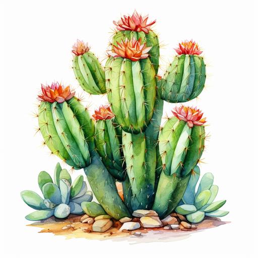 cactus, watercolor, high quality, white background