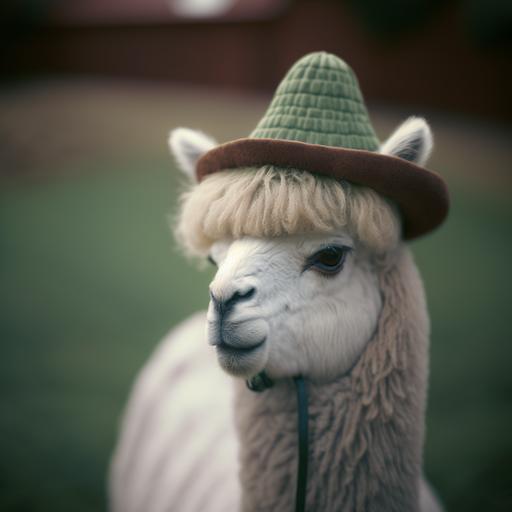 alpaca wearing a green chullo hat bokeh, dof, use Sony A7, use Helios 44 58 f/2.0, film kodak 400 Tmax, photorealistic, ultra photoreal, ultra-detailed, intricate details, 8k