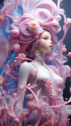 By jade_calavera::0 | pastel mermaid, in the style of sugar glass sculptures:: clear colors, green, purple, pink, wavy resin sheets, candy coated, molecular gastronomy:: rococo-inspired details, blink-and-you-miss-it detail:: i can't believe how beautiful this is --ar 9:16 --s 250