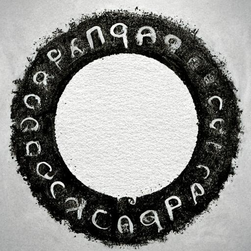 calligram circle with letters, pokras lampas. black and white, brush texture canvas texture