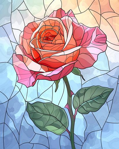 calm stained glass rose, coloring book page, in the style of mottled, tranquil, emotive color --ar 4:5 --v 6.0