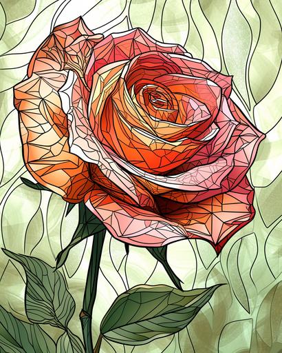 calm stained glass rose, coloring book page, in the style of mottled, tranquil, emotive color --ar 4:5 --v 6.0