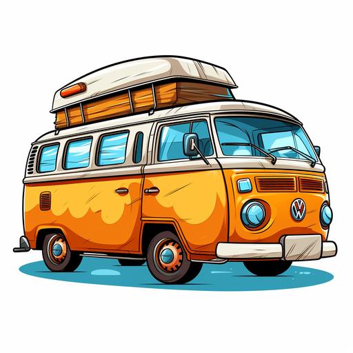camper van, cartoon style picture for kids, on white background