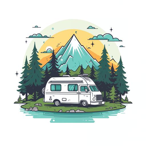 camping theme, flat 2d, clean, simple, white background, professional t-shirt design vector