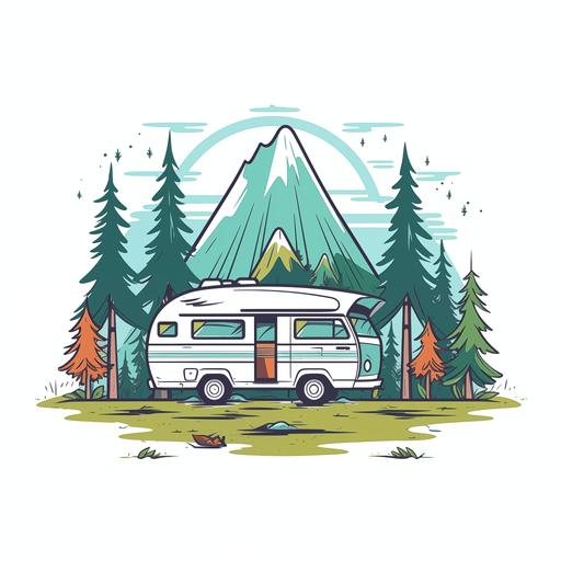 camping theme, flat 2d, clean, simple, white background, professional t-shirt design vector