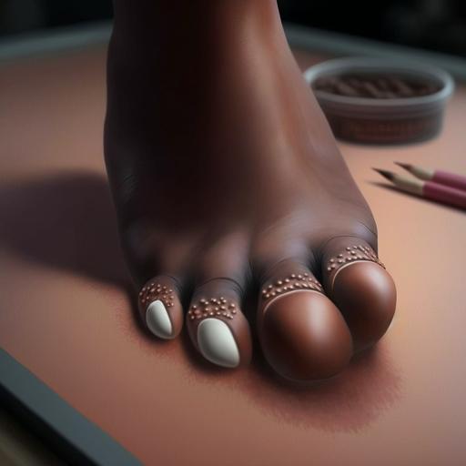 can you create pretty brown women feet, with white toe nails, hyper realistic 4k